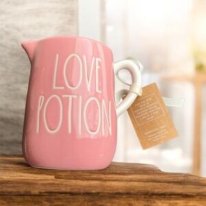 NEW Rae Dunn LOVE POTION Valentine's Day Pink Creamer Jug Heart Handle Pitcher